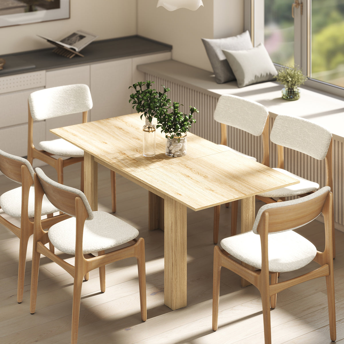 Table à manger extensible, table de cuisine rectangulaire, pour 6-8 personnes, 140-180 x 80 cm, effet bois naturel-7