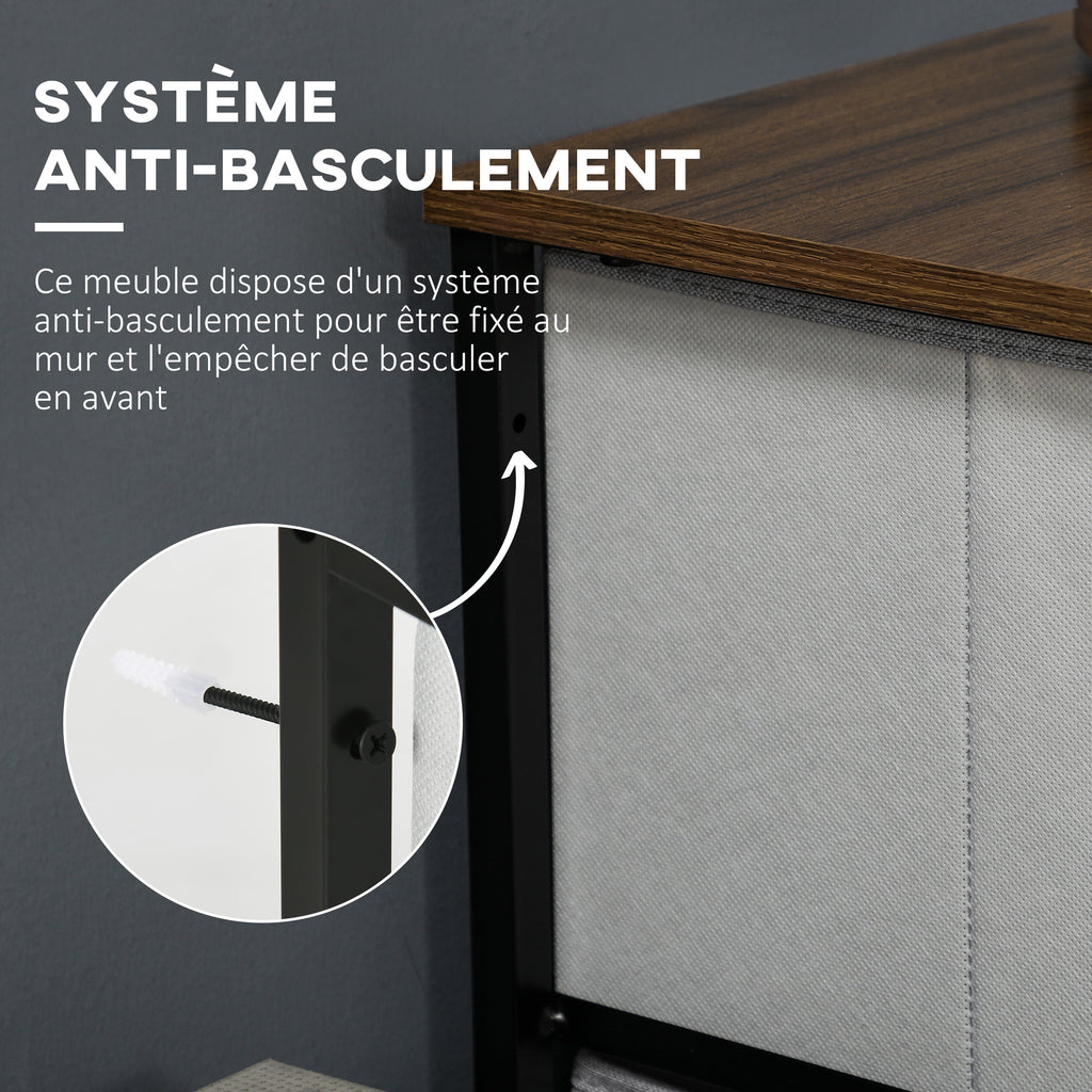 Commode 5 tiroirs meuble de rangement tiroir en tissu pliant - structure acier noir - 45 x 30 x 116 cm gris-4