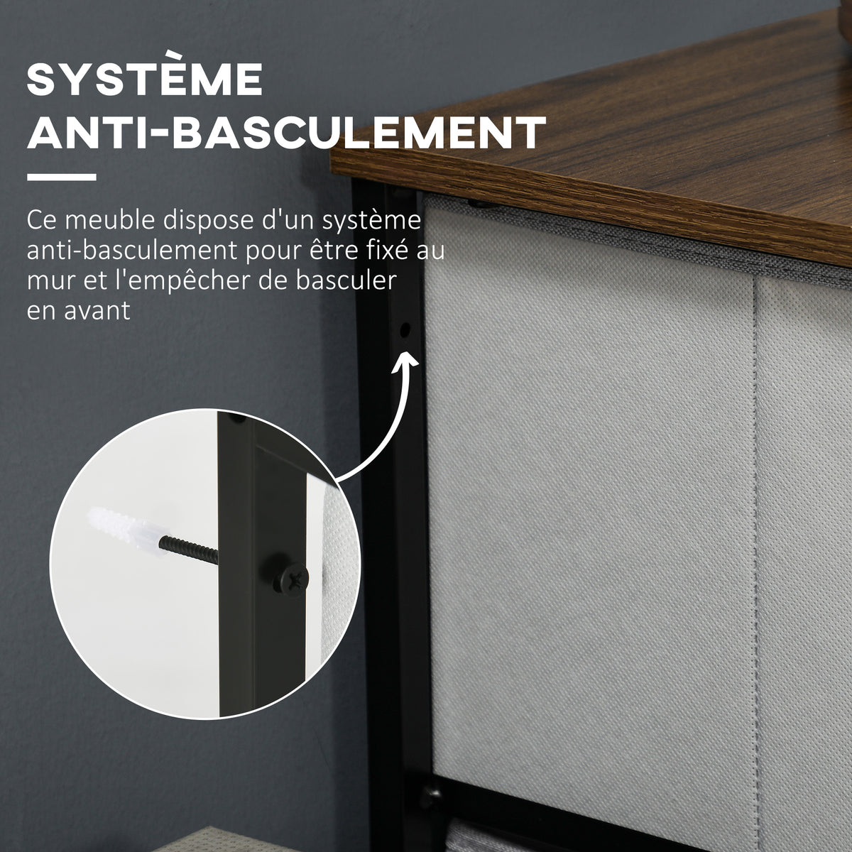 Commode 5 tiroirs meuble de rangement tiroir en tissu pliant - structure acier noir - 45 x 30 x 116 cm gris-4