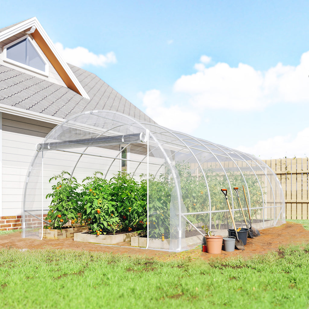 Serre tunnel de jardin 18m² serre de jardin tunnel 296x597x199cm cadre acier galvanisé, bâche PE 150g/m² transparent-1