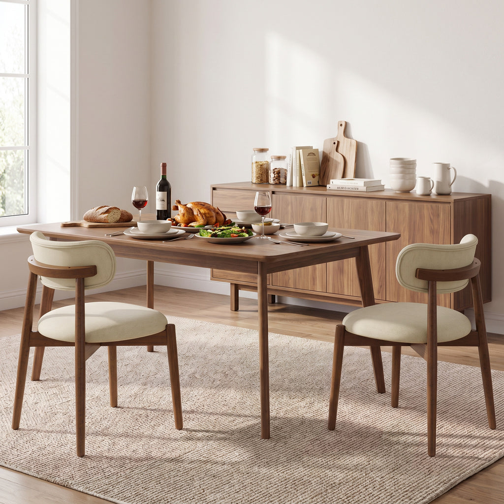 Lot de 2 Chaises Salle à Manger, Chaises de Cuisine en Chenille avec Dossier Incurvé, Assise Rembourrée, Beige-8