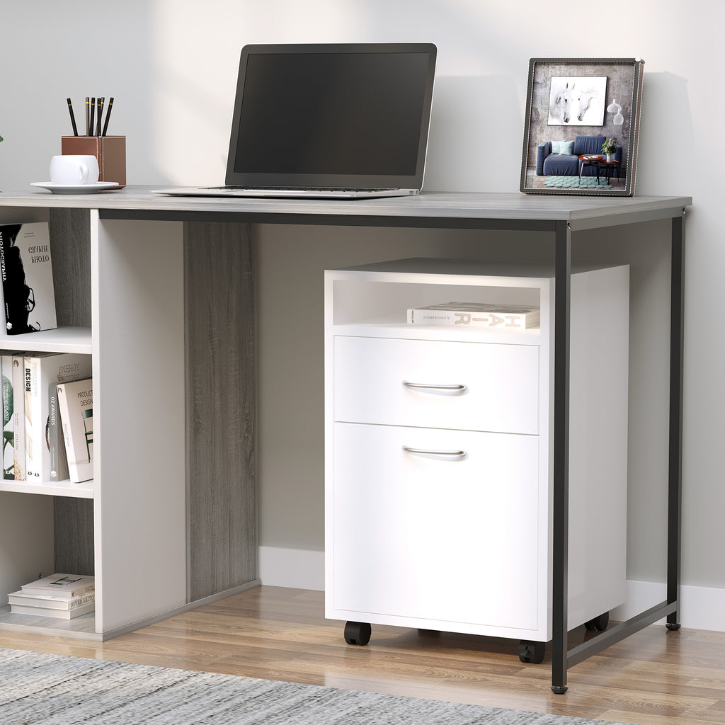 Caisson de bureau rangement bureau sur roulettes tiroir placard niche panneaux particules blanc-1