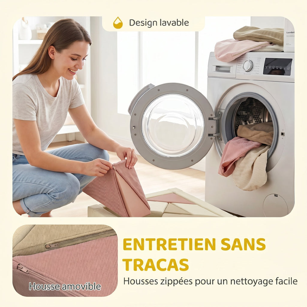 Parcours motricité bébé 9PCS avec piscine à balles, module en mousse souple avec housse en velours côtelé, multicolore-5