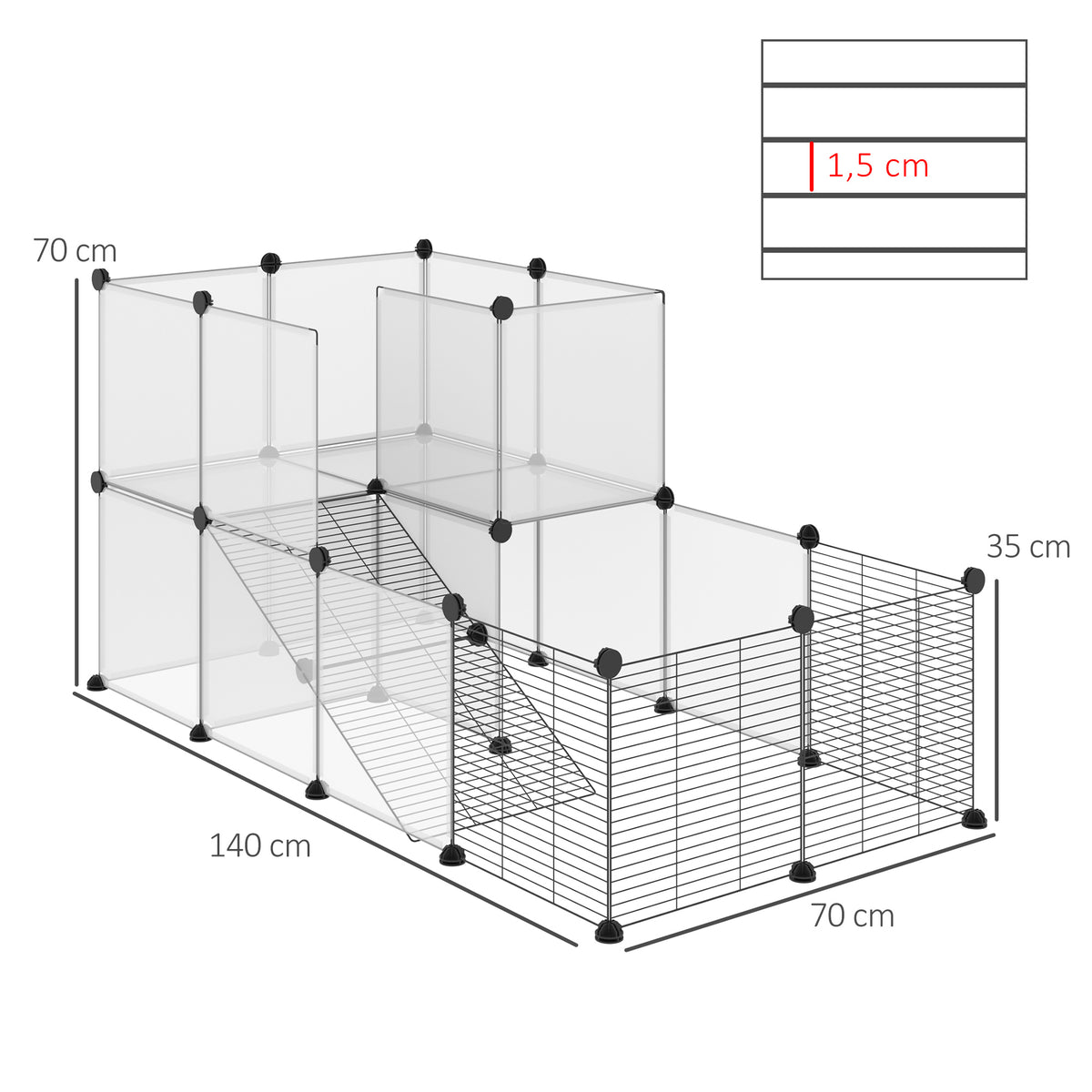Lot de 2 enclos pour petits animaux design DIY cage modulable pour cochon d'Inde lapin chinchillas-2