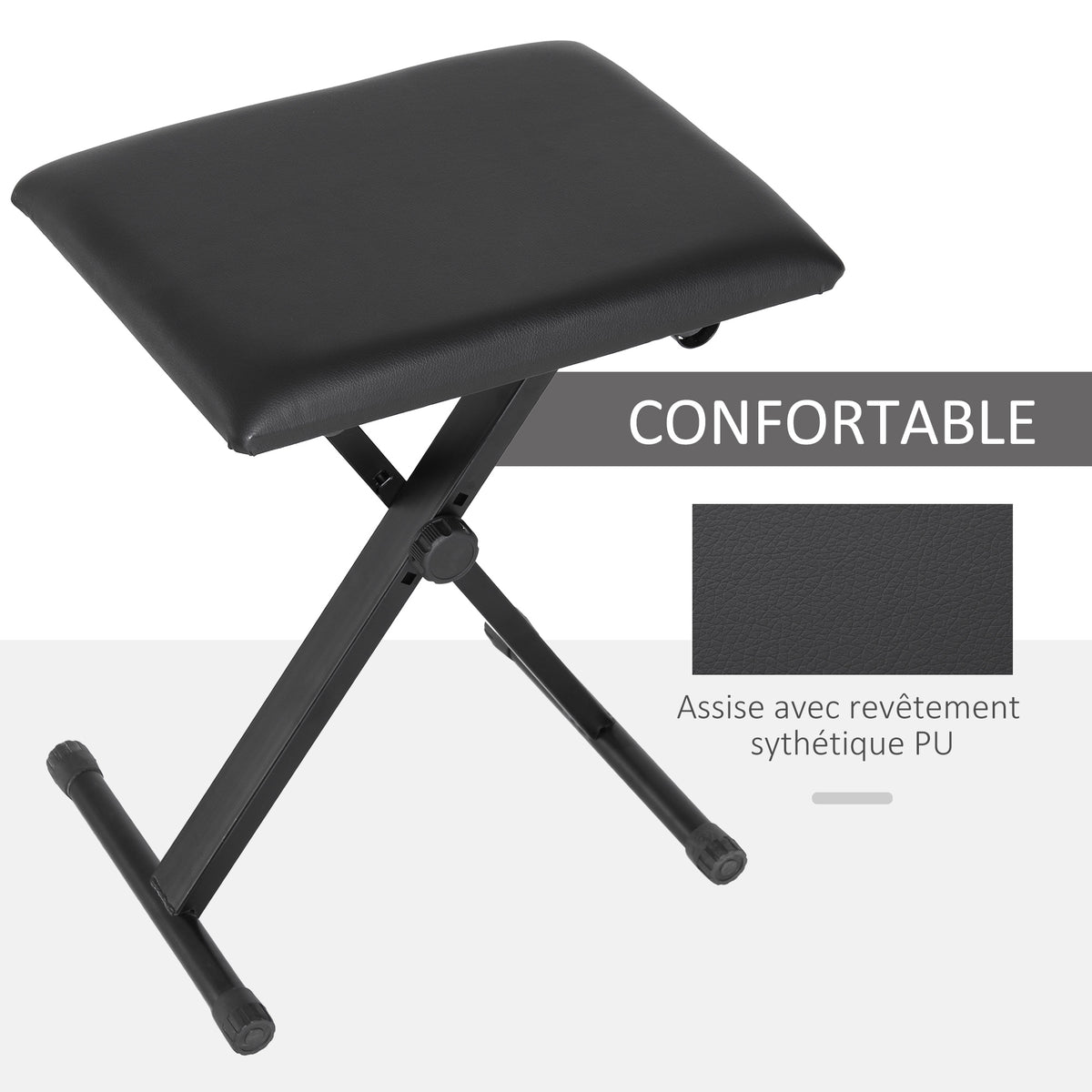 Tabouret piano pliable, banc piano réglable en hauteur de 37 à 47 cm, siège rembourré en PU et pieds en métal antidérapants, charge 100 kg, noir-3