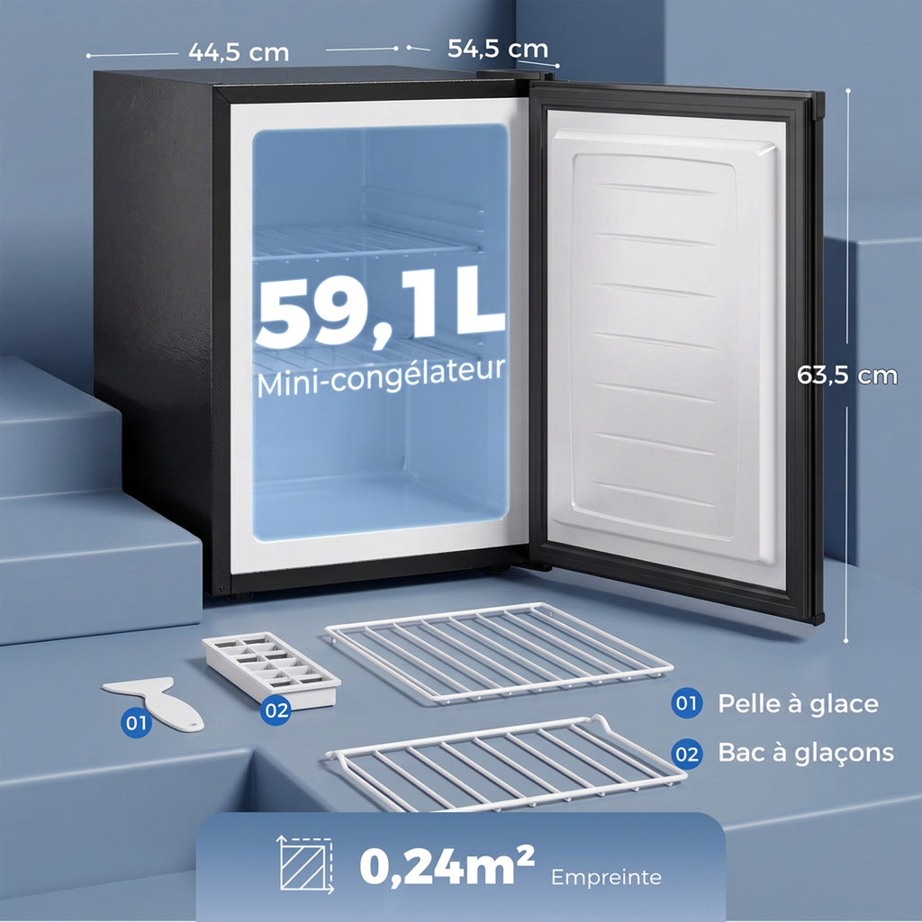 Mini Congélateur 59 L, Petit Congelateur Compact Silencieux Pose Libre, Porte Réversible, Température Réglable, Noir-2