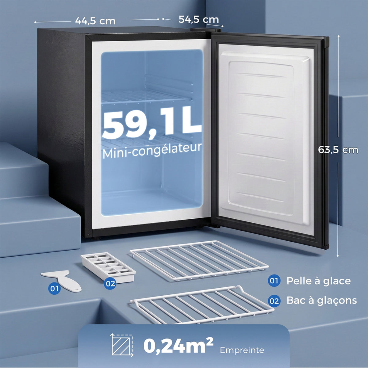 Mini Congélateur 59 L, Petit Congelateur Compact Silencieux Pose Libre, Porte Réversible, Température Réglable, Noir-2