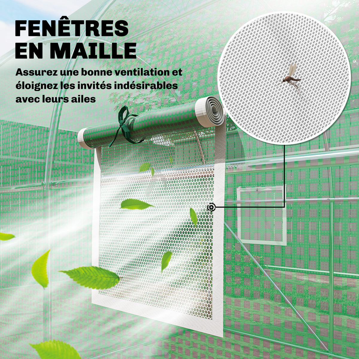 Serre tunnel de jardin 6m², serre de jardin tunnel 200x300x200cm porte et 6 fenêtres, bâche PE 140 g/m² vert-3