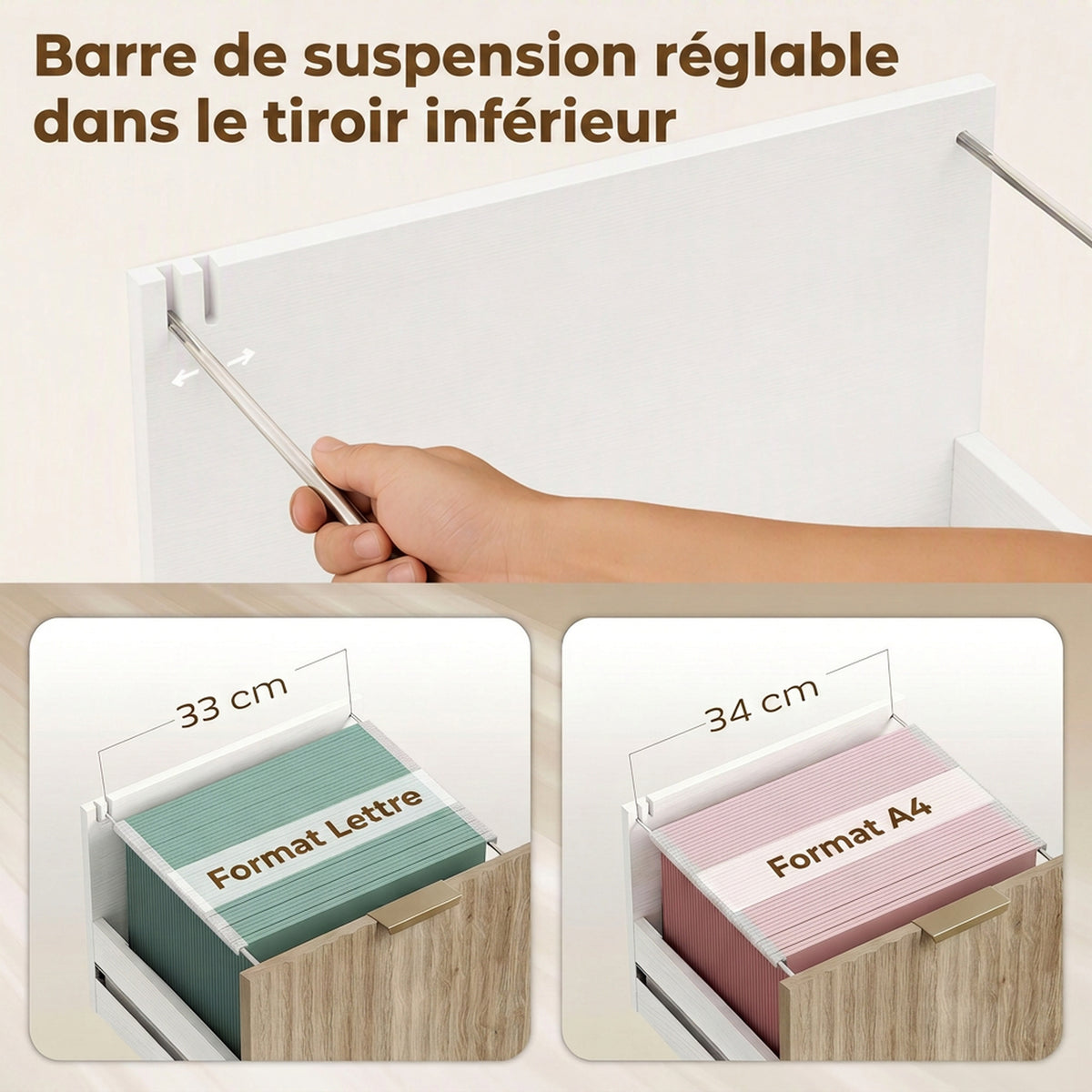Support d'Imprimante sur Roulettes, 3 Tiroirs, 2 Étagères Ouvertes, Design Ondulé, 80x40x68cm, Blanc Chêne-3