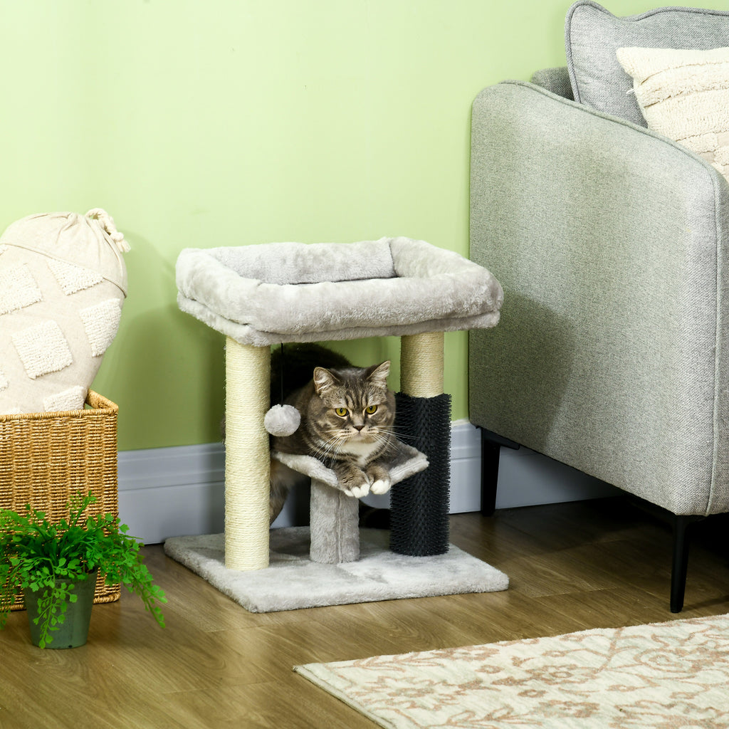 Petit arbre à chat arbre à grimper tour de jeux hauteur 48 cm poteau en sisal gris avec balle suspendue gris-1