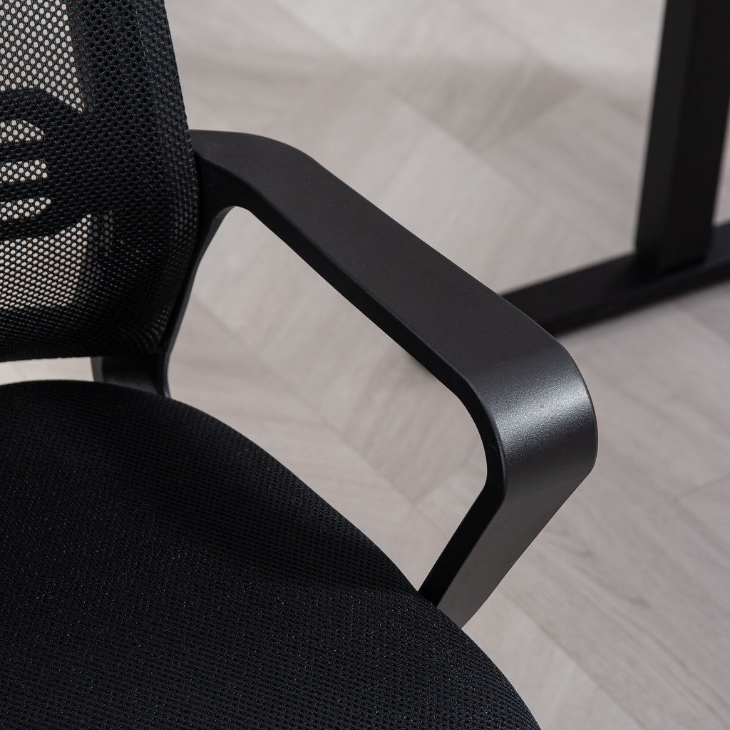 Chaise de bureau en maille sans roulettes, base en traîneau, pour salle de conférence, attente, réception, noir-8