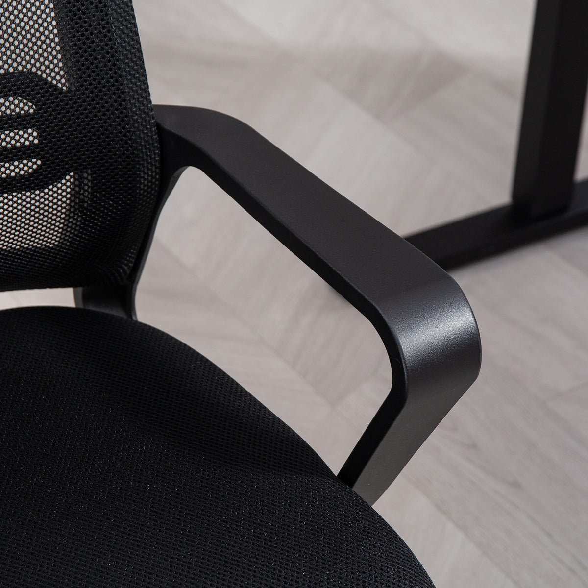 Chaise de bureau en maille sans roulettes, base en traîneau, pour salle de conférence, attente, réception, noir-8