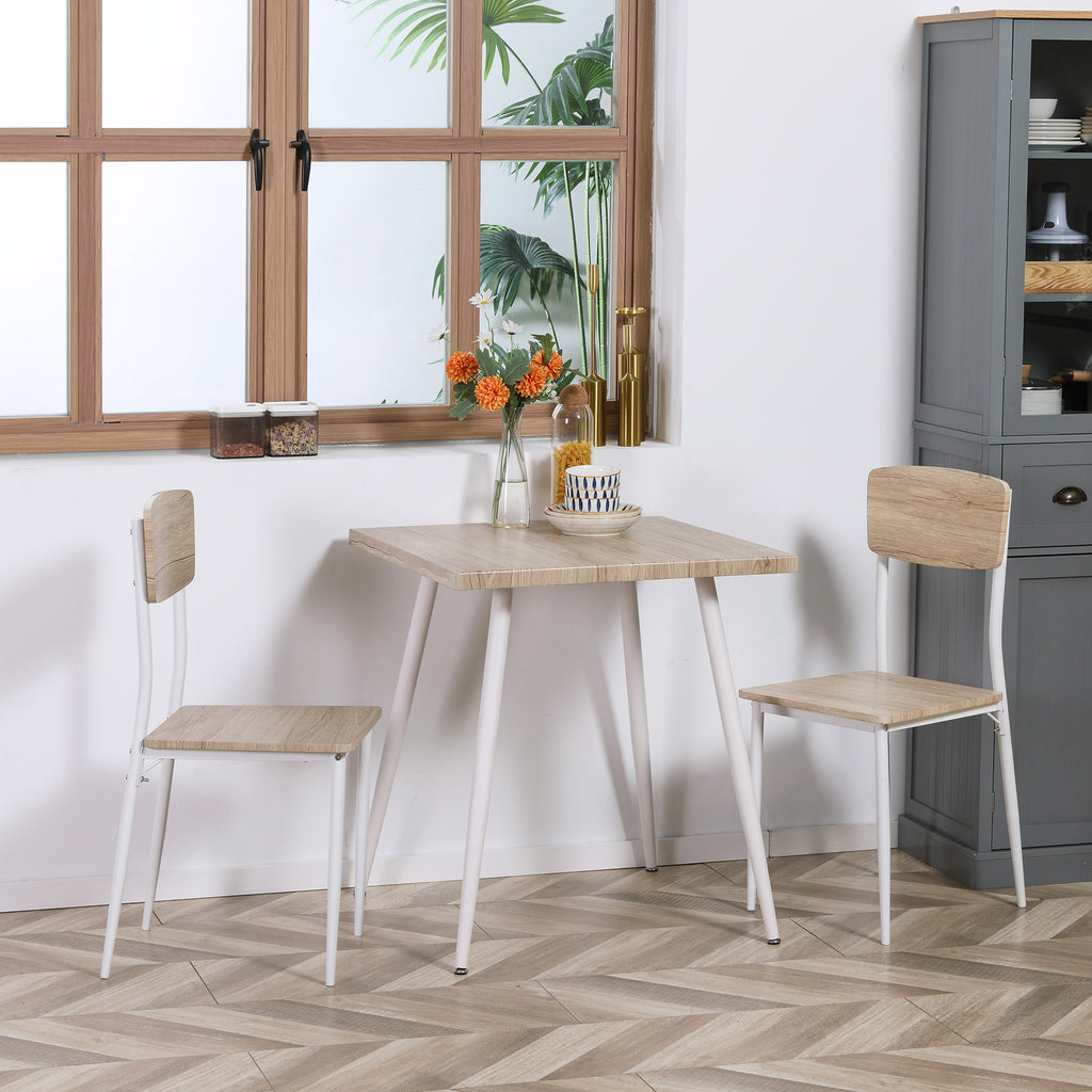 Ensemble table à manger carrée 3 pièces avec 2 chaises cuisine salle à manger plateau MDF châssis métal blanc-1