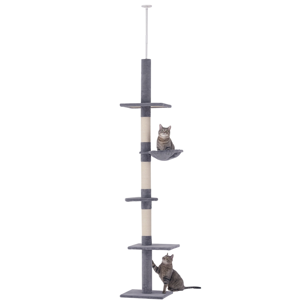 Arbre chat du sol au plafond poteau à griffer L40 x l 34 x H 230-260 cm 5 niveaux d'activités gris-0