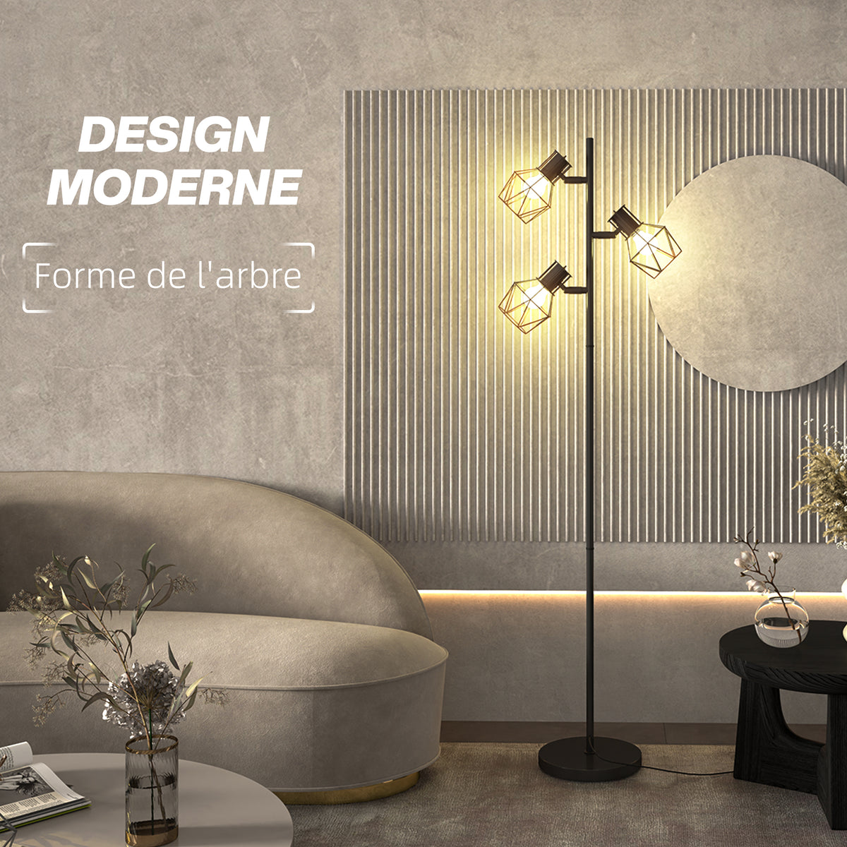 Lampadaire sur pied salon lampe sur pied 3 lumières adaptée aux ampoules E27 (non incluses) 41 x 28 x 169 cm noir-3