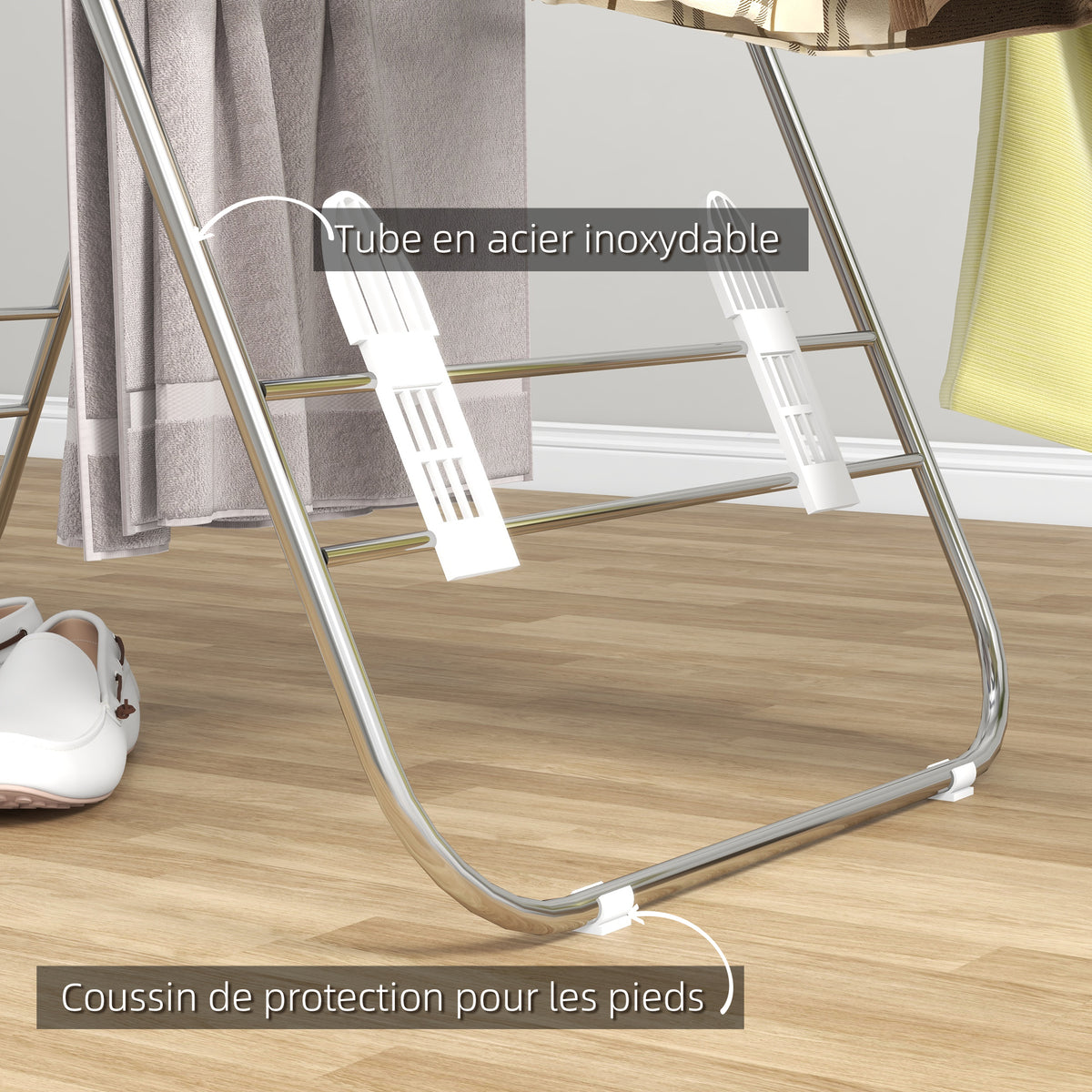 Séchoir à linge sur pieds pliable étendoir 2 niveaux ajustables dim. 148L x 60,5l x 98H cm-6