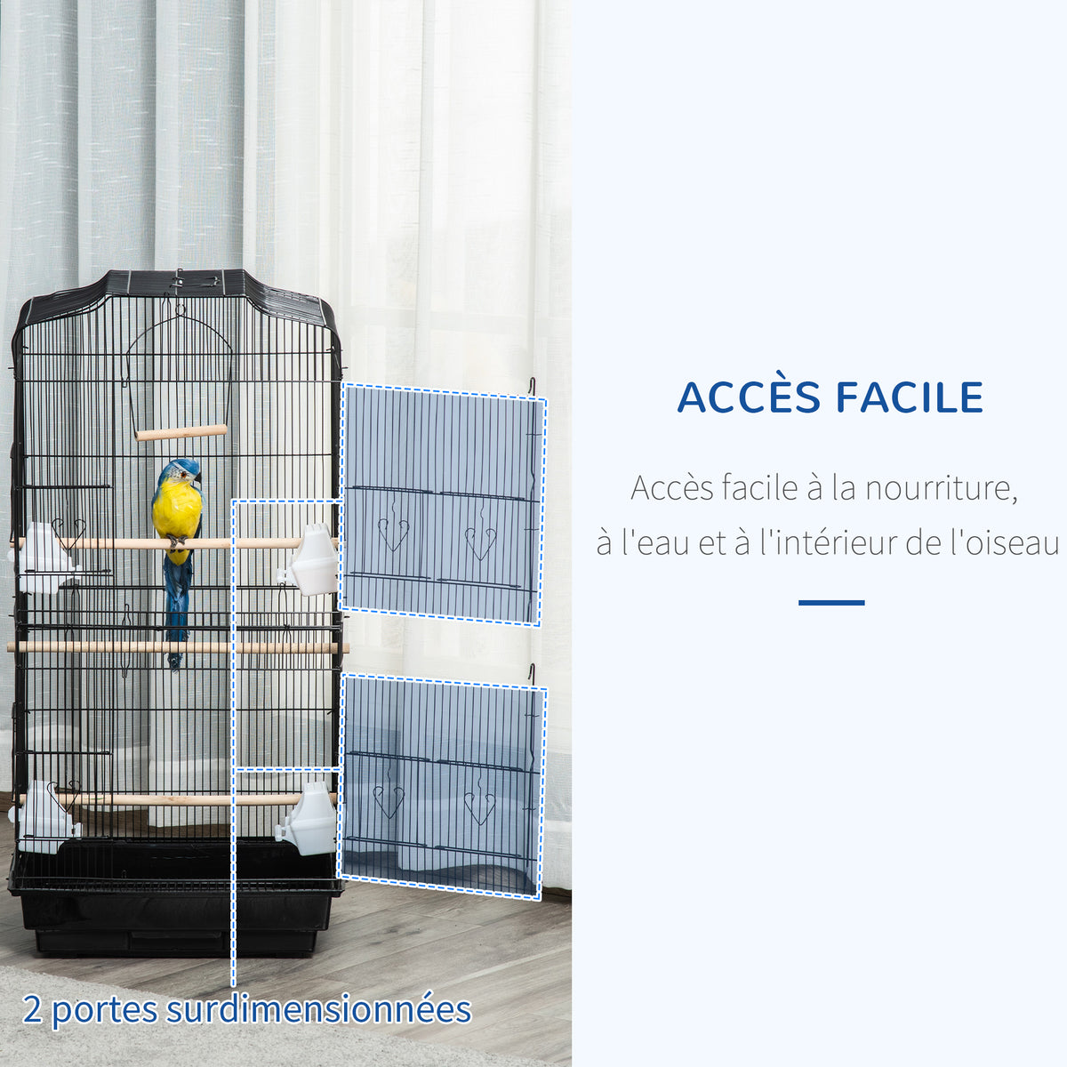Cage à oiseaux volière avec mangeoires perchoirs plateau excrément amovible cage pour canaris perruches perroquets 46,5 x 35,5 x 92 cm noir-5