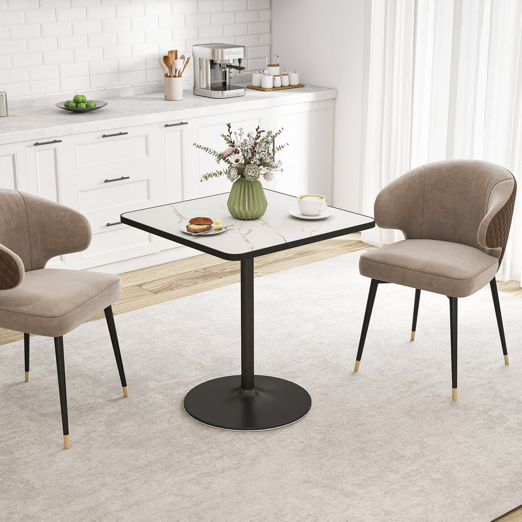 Table à manger pour 4 personnes table de cuisine style moderne avec plateau effet marbre et base ronde, 70 x 70 cm, blanc-1