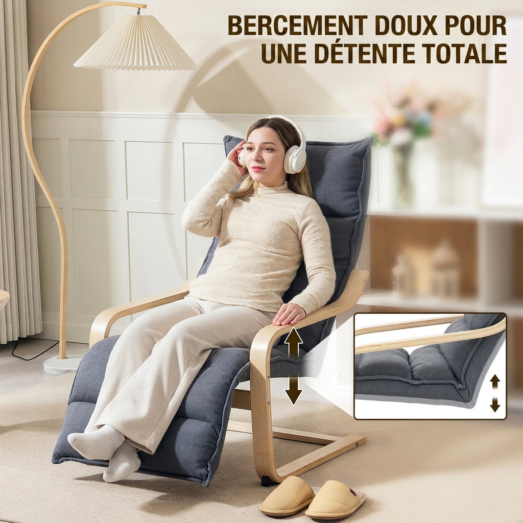 Fauteuil Salon, Fauteuil d'Appoint Rembourré en Velours, Repose-Pieds Réglable, Structure Acier, 67x93x105cm, Gris Foncé-5