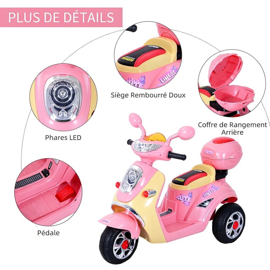 ® Scooter électrique pour Enfant 3 Ans 6 V Métal + polypropylène 108 x 51 x 75 cm Rose/Blanc-6