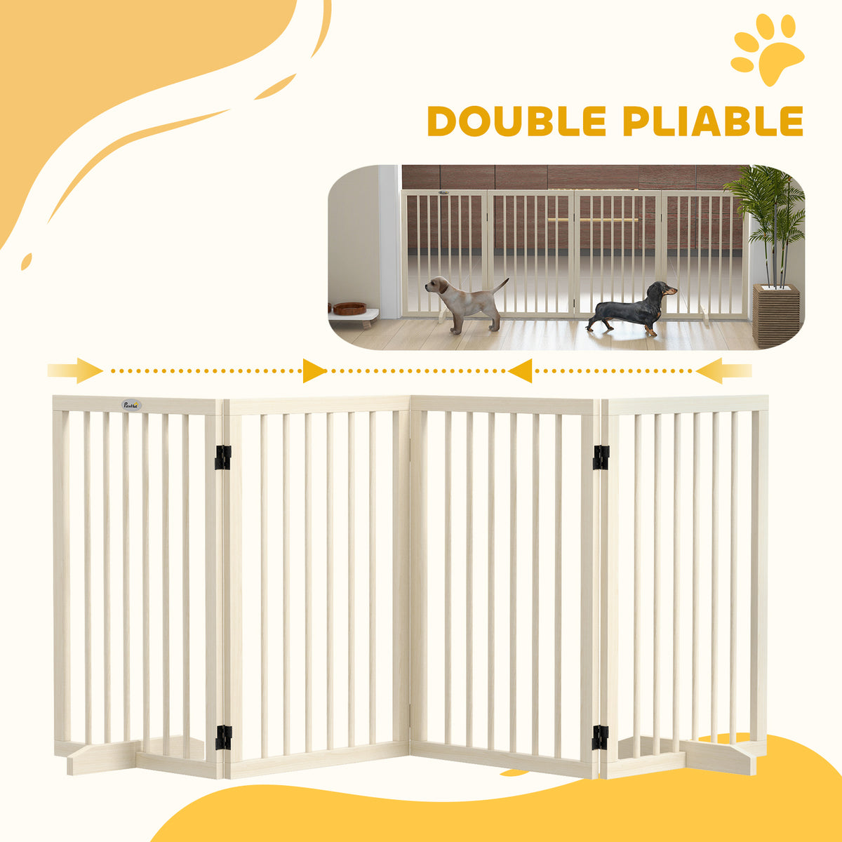 Barrière de sécurité modulable pliable pour animaux de compagnie avec pied de support, bois massif, 206 x 35,5 x 76 cm-4