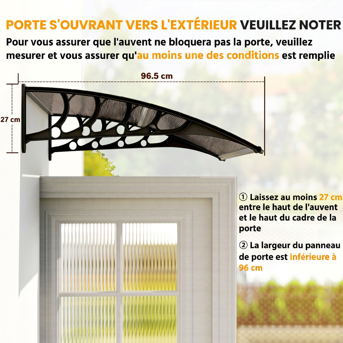 Auvent de Porte d'Entrée, Toit Marquise de Porte Extérieur en Polycarbonate et Profil Aluminium, 103x96,5cm, Marron-6