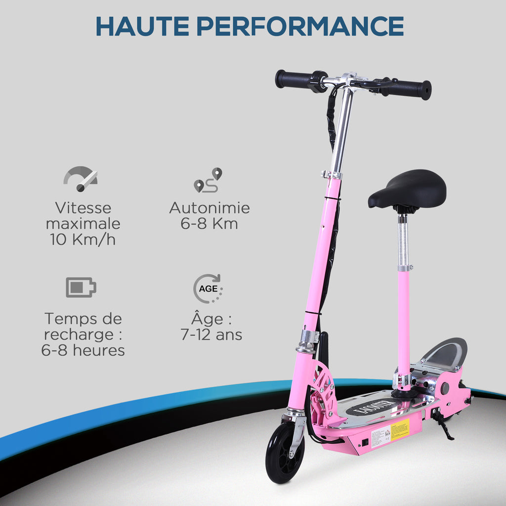 Trottinette électrique 120 W pliable pour enfant de 6+ ans hauteur guidon et selle réglable 10 Km/h max. rose-6