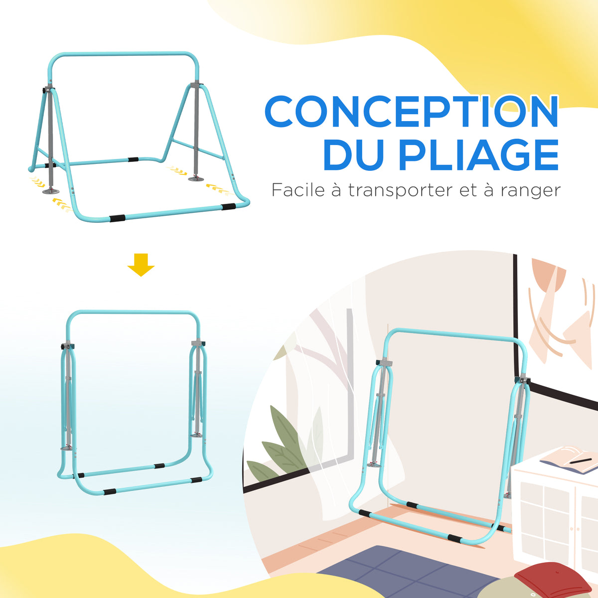 Barre fixe de gymnastique pour enfants pliante hauteur réglable de 88 à 128 cm vert-5