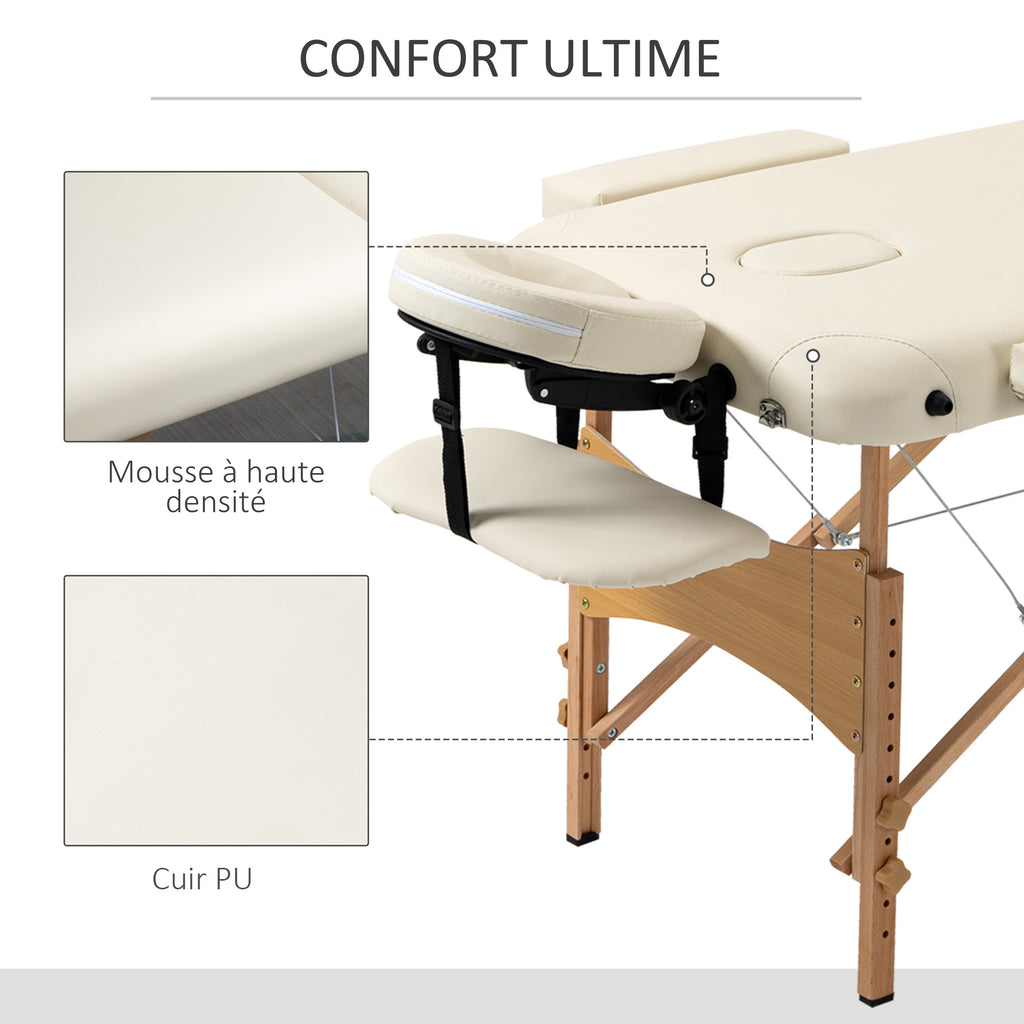 Lit/Table de Massage cosmetique Pliable en Bois 2 Zones crème-5