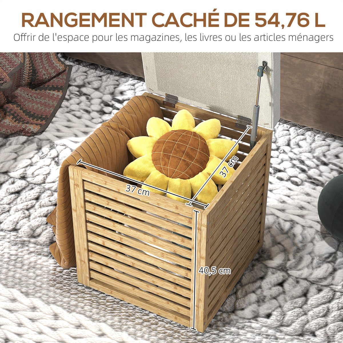 Coffre de rangement tabouret de rangement 54.76 L design lamellé cadre en bambou naturel 40 x 40 x 47 cm bois naturel-3