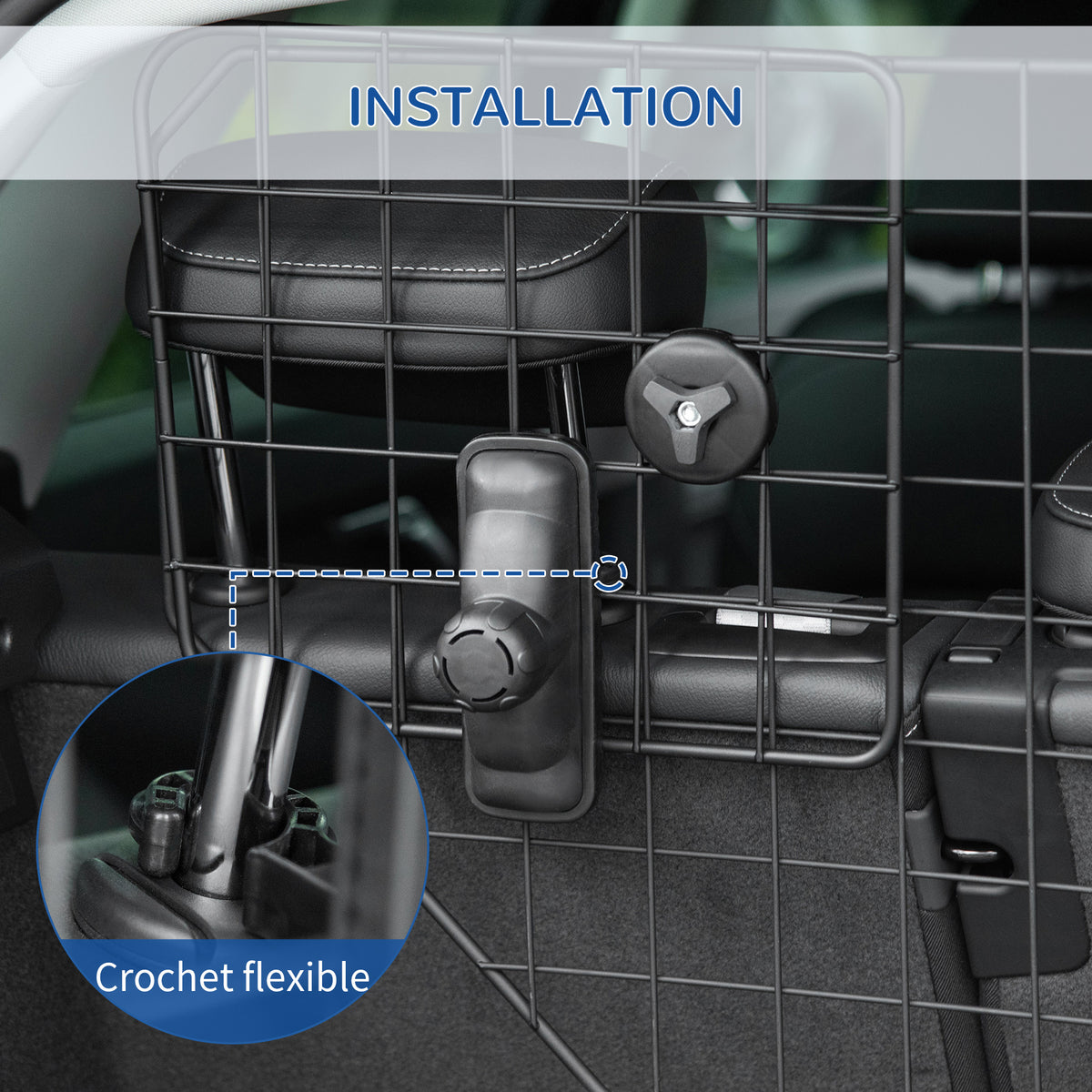 Grille de protection universelle pour chien barrière de sécurité de voiture pour chiens largeur ajustable 90-120 cm noir-4