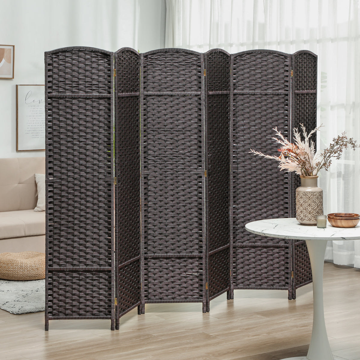 Paravent interieur en bois 6 panneaux 240 x 170 cm séparateur de pièce pliable pour salon, chambre à coucher, naturel-1