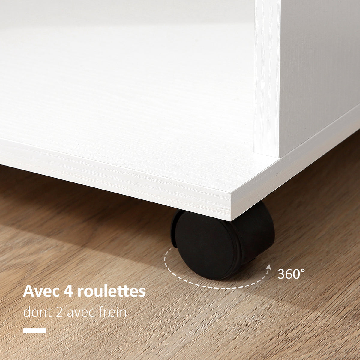 Portant à vêtements penderie Mobile avec roulettes 3 étagères latérales + Grand Espace penderie Panneaux Particules Blanc-4