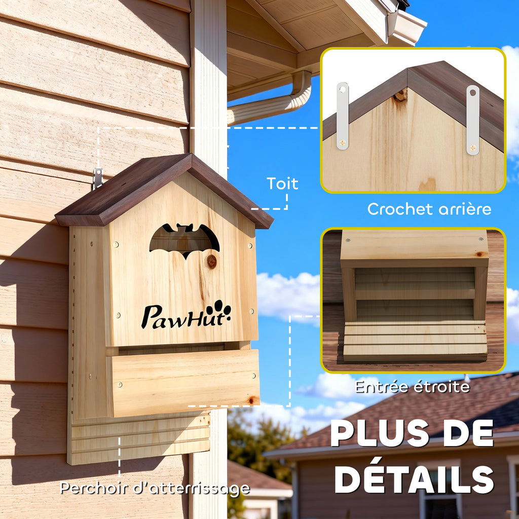 Lot de 3 Nichoirs Chauve Souris en Bois abri à chauves-souris 23 x 9,5 x 36,5 cm effet bois naturel-6