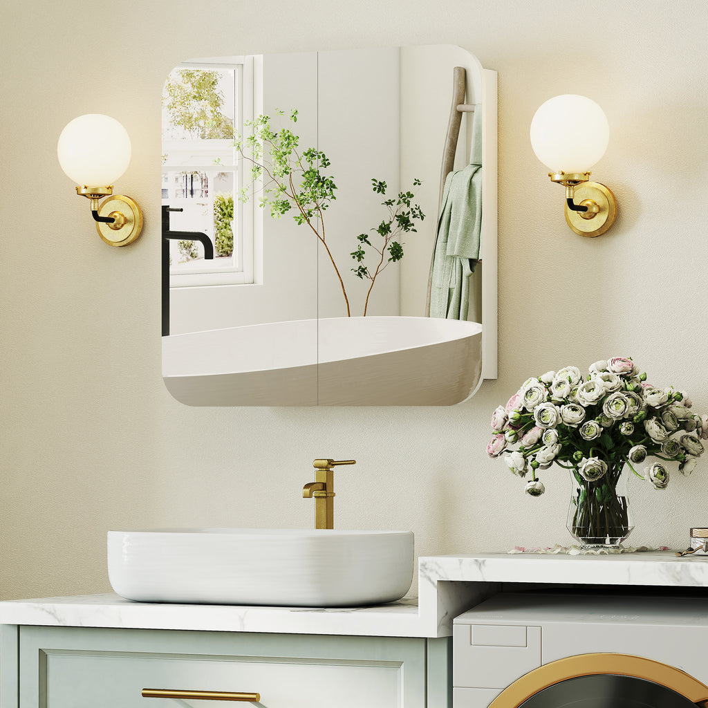 Armoire murale salle de bain avec miroir arqué meuble salle de bain étagère réglable portes miroir 68 x 13 x 66 cm blanc-8