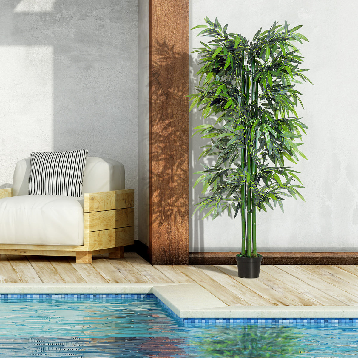 Lot de 2 Bambous Artificiel XXL 1,80H m arbre artificiel 1105 Feuilles denses réalistes Pot Inclus Noir Vert-3