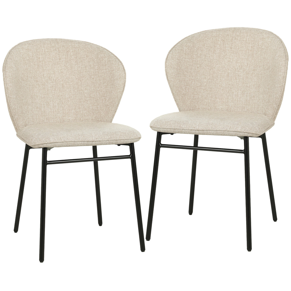 Lot de 2 chaises de salle à manger assise rembourrée en tissu aspect lin pieds en acier stable design moderne crème-0