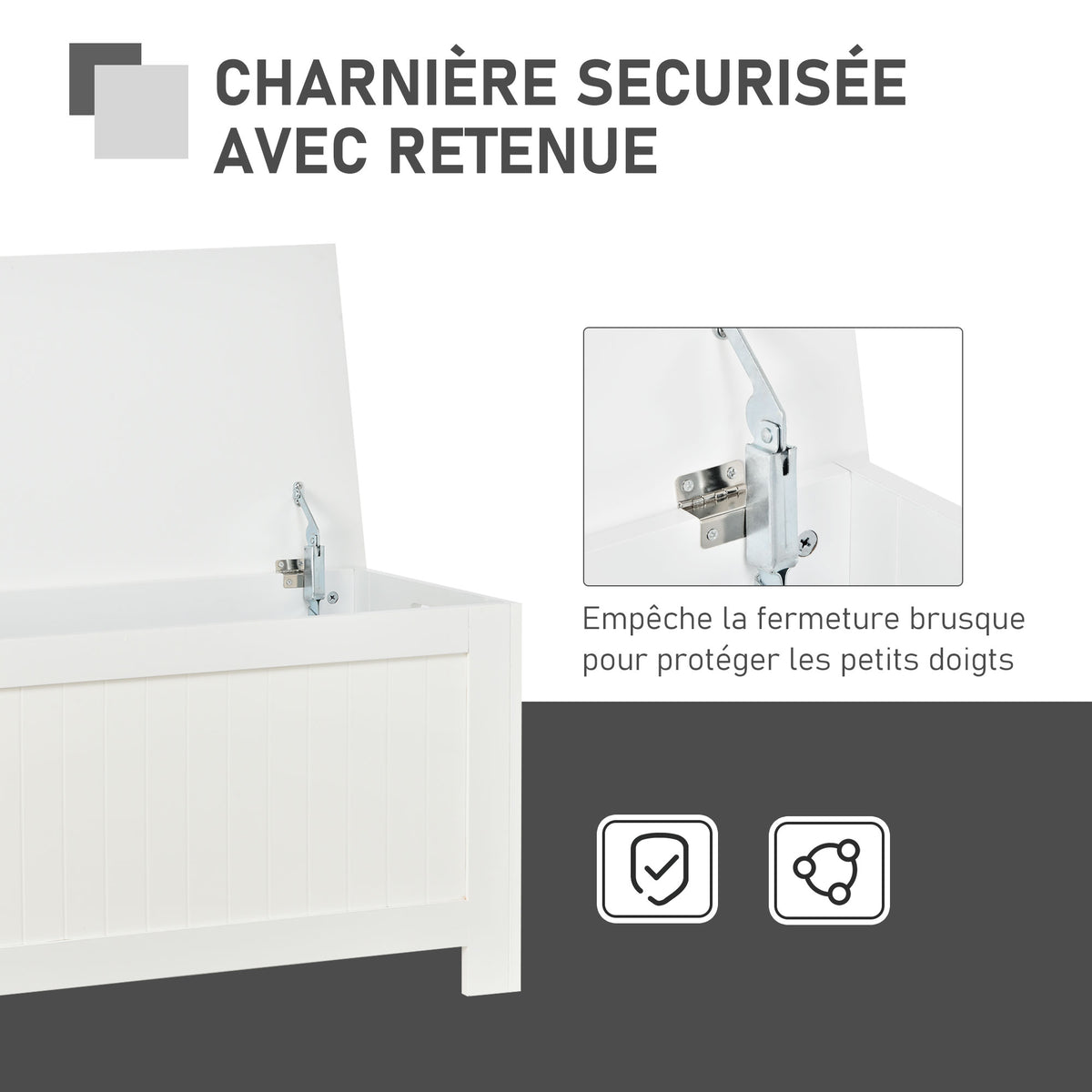 Coffre de Rangement avec Charnières de Sécurité, Boîte de Rangement en Bois, Coffre à Jouets avec Couvercle-4