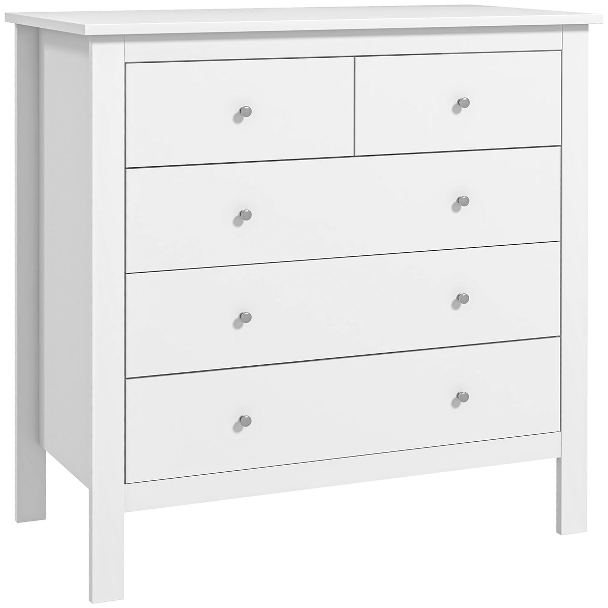 Commode à 5 tiroirs, meuble de rangement, avec poignées, glissières métalliques,  en bois, 79l x 39,5P x 80,5H cm, blanc-0