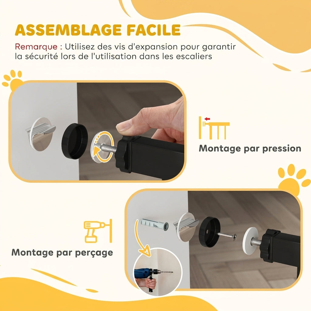 Barrière de sécurité pour chiens et bébés 76 à 81 cm avec extension fixation par pression sans perçage blanc-6