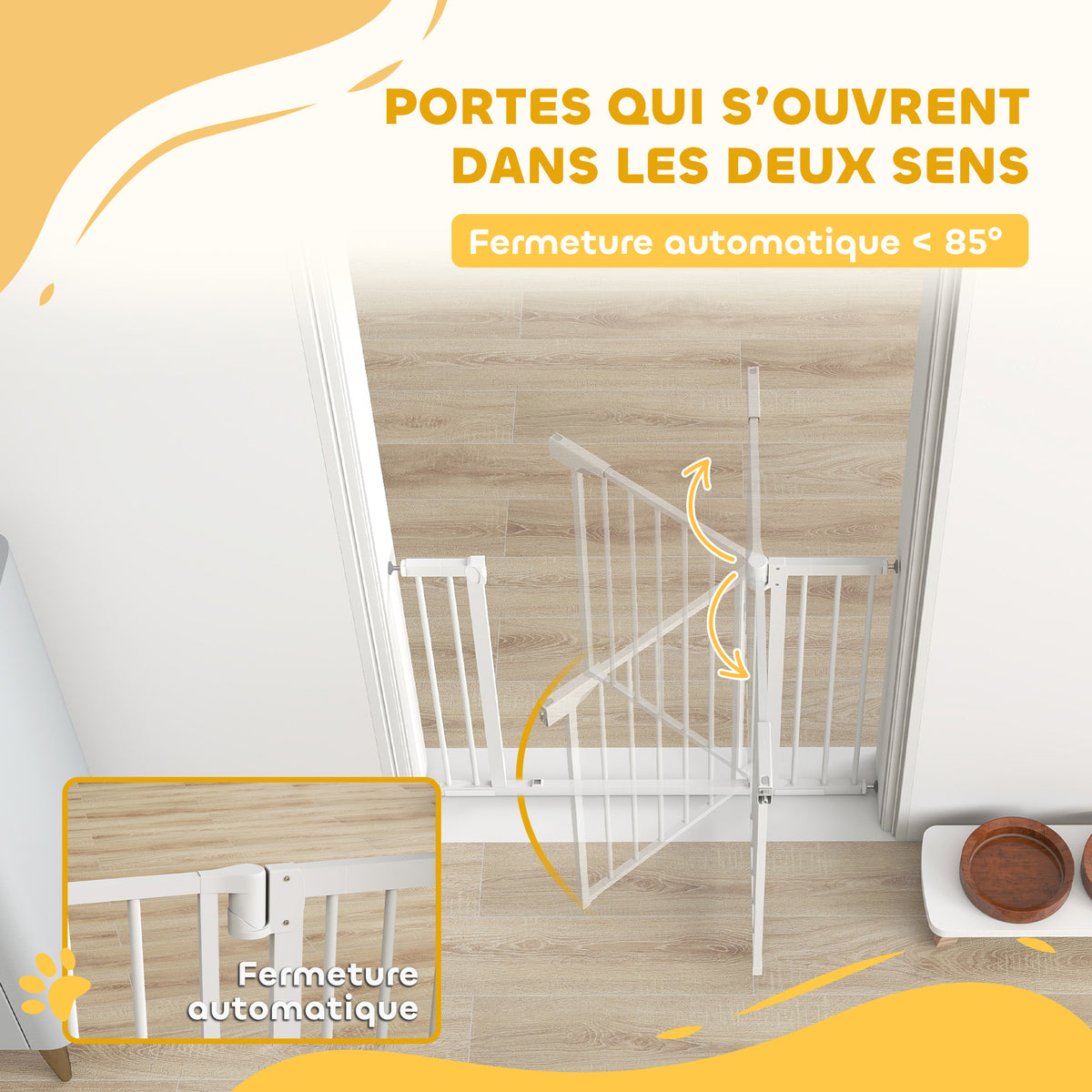 Barrière de sécurité pour chiens et bébés 76 à 102 cm avec extension fixation par pression sans perçage blanc-4