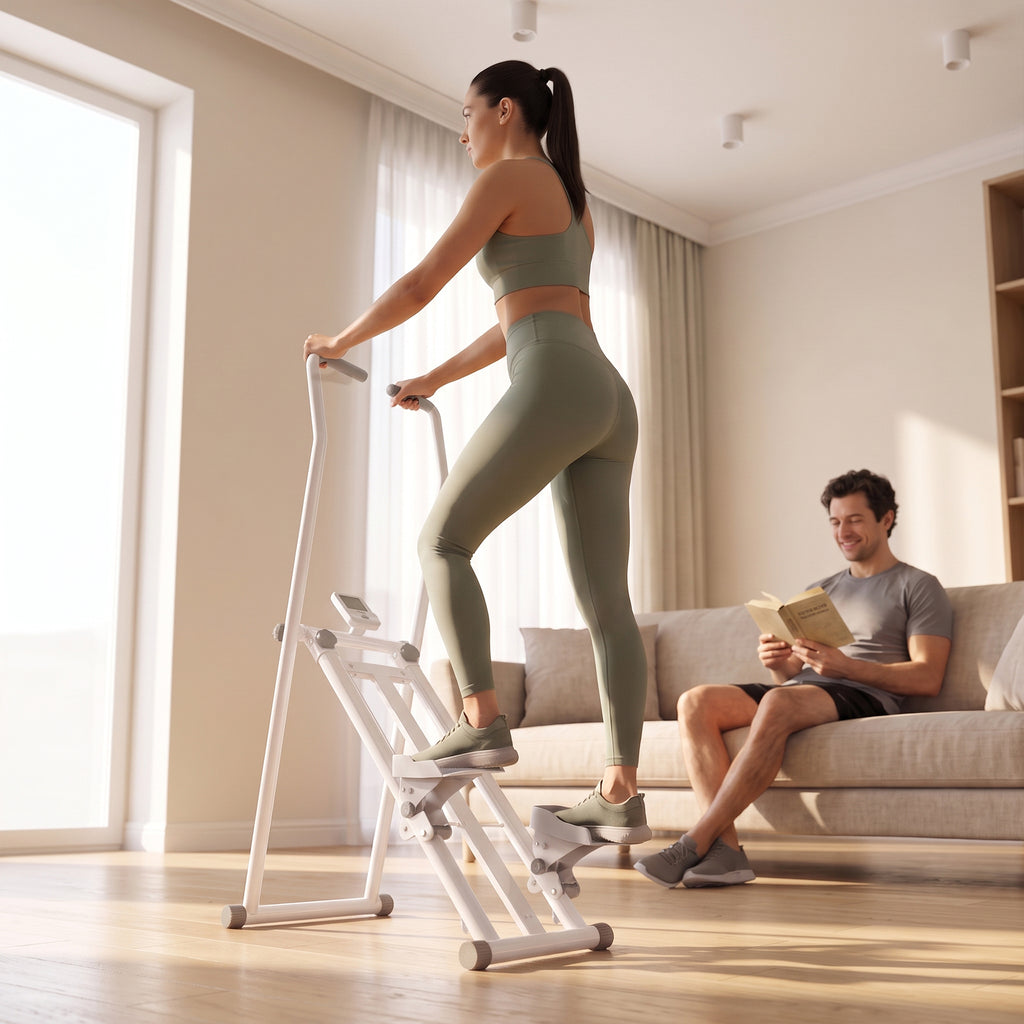 Stepper d'Escalier Pliable, 3 Niveaux de Résistance, Hauteur Réglable, Écran LCD, Charge 150 kg, 90x50x133cm, Blanc-9