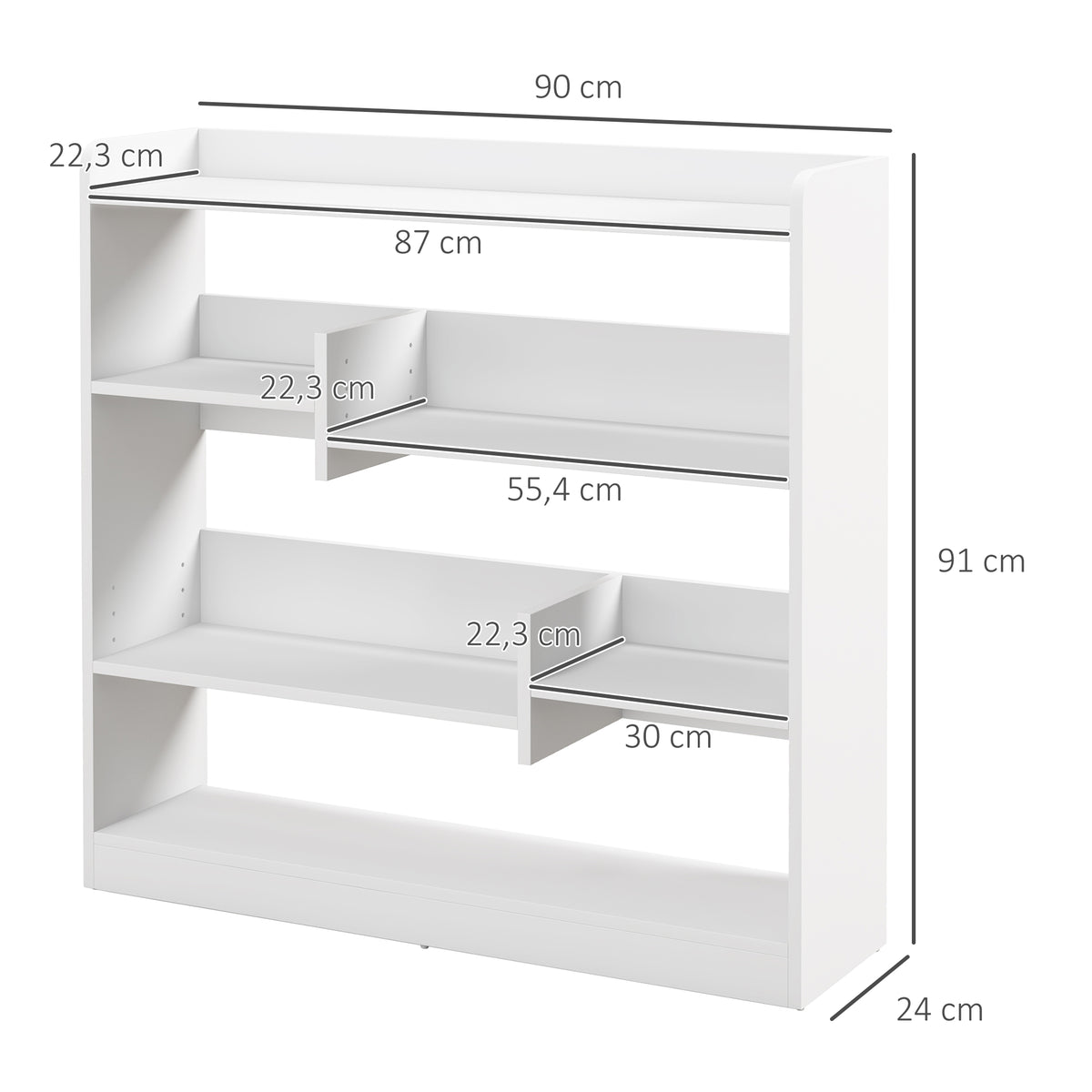 Bibliothèque étagère Meuble de Rangement dim. 90L x 24l x 91H cm 4 Niveaux 3 Panneaux arrières Panneaux de Particules Blanc-2