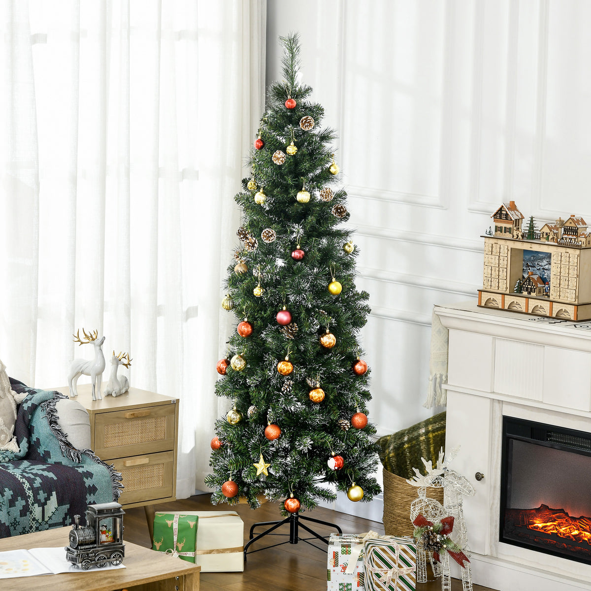 Sapin de Noël artificiel avec 618 branches enneigées, support en acier, arbre de Noël artificiel socle pliable en acier-1