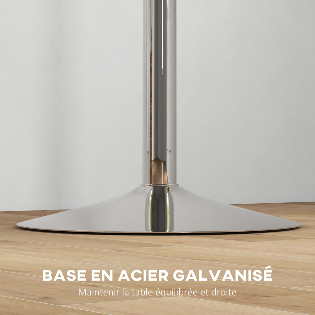 Table de bar ronde table haute cuisine réglable en hauteur 69-91 cm plateau pivotante à 360° blanc et argenté-6