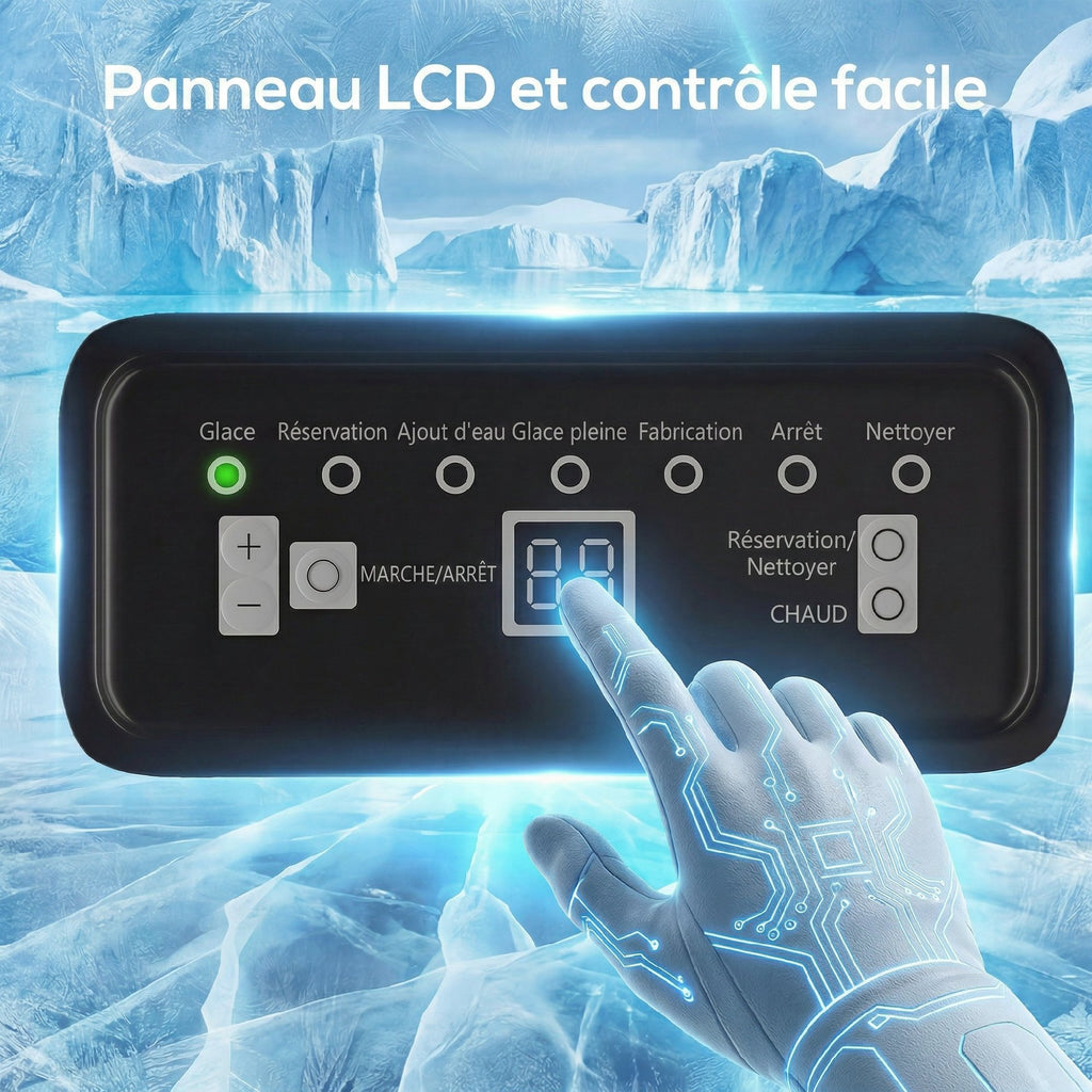 Machine à glaçons commerciale 36 kg/24h, acier inoxydable, ice maker, capacité 5,5 kg, 36 cubes par 10 minutes,-4