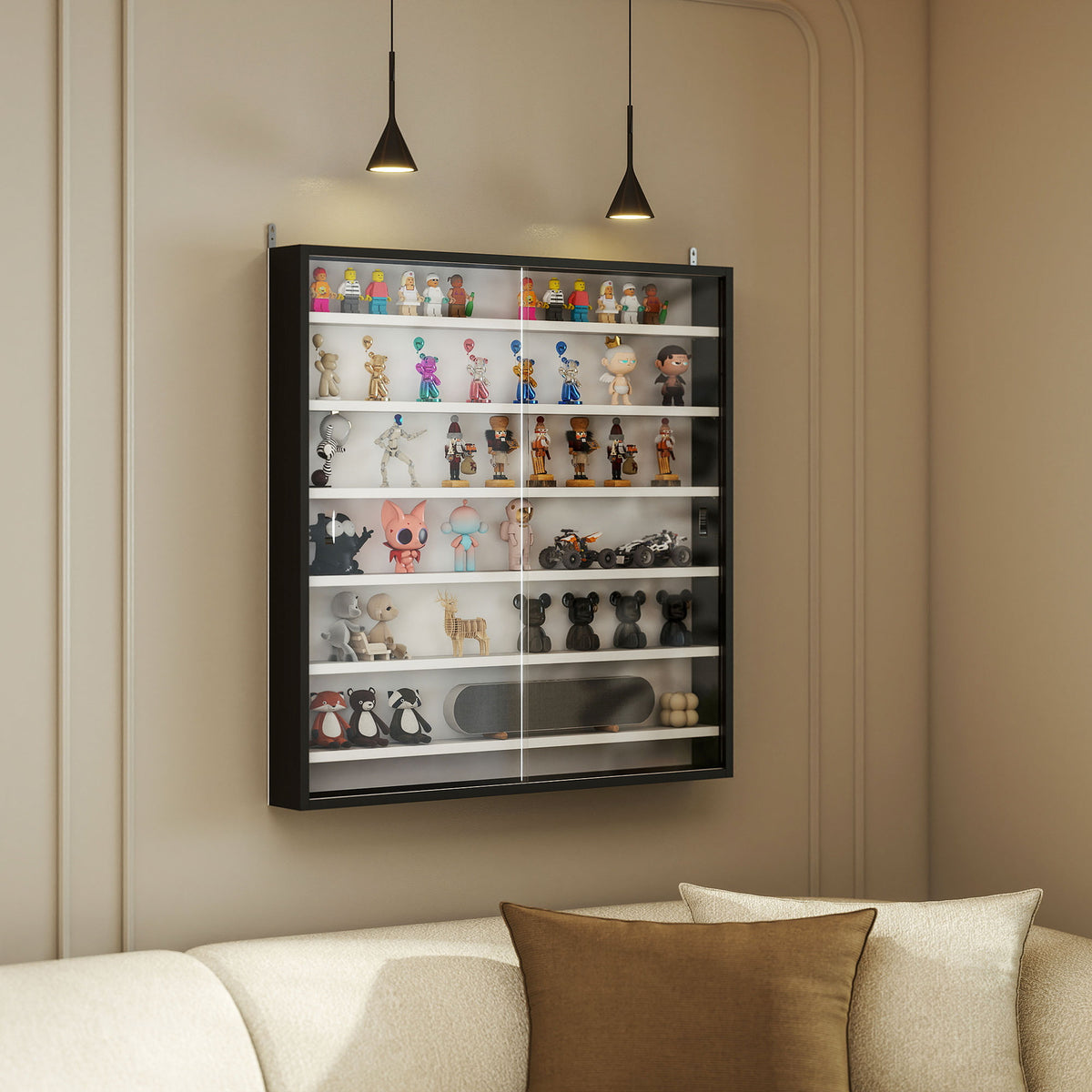 Vitrine pour collection vitrine murale 80 x 9,5 x 83 cm 6 étagères réglables en hauteur 2 portes coulissantes en verre-9