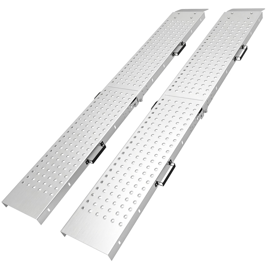 Lot de 2 Rampes de Chargement Pliantes avec Poignées et Surface Antidérapante, Charge Max. 400 kg, 180 x 25,5 cm, Argent-0