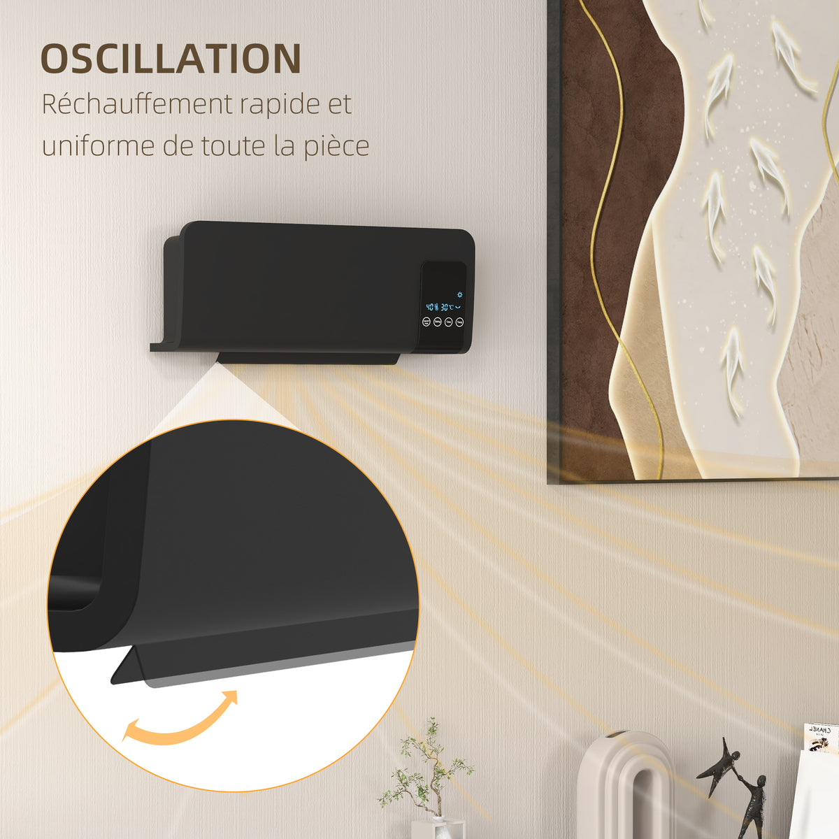 Radiateur soufflant mural chauffage céramique PTC - 1000 W / 2000 W oscillation minuterie avec télécommande noir-6