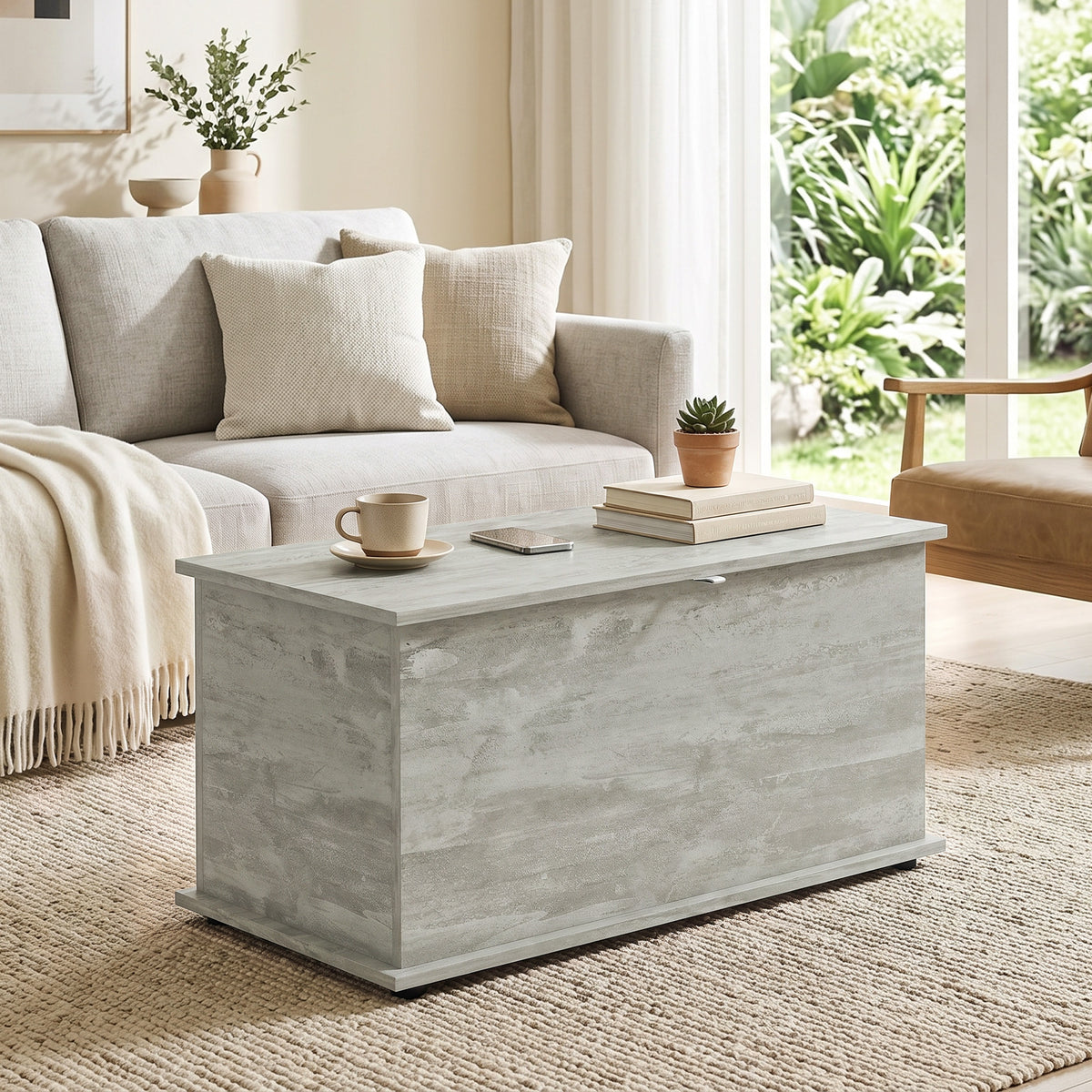 Coffre de Rangement, Banc de Rangement avec Couvercle Rabattable et Charnières de Sécurité, 80 x 40 x 45 cm, Gris-6